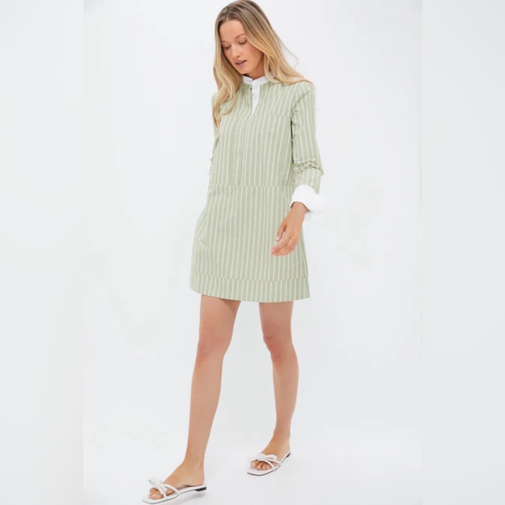Tuckernuck Pomander Place Green Stripe Rohan Shirt Dress XS Coastal Chic Classic